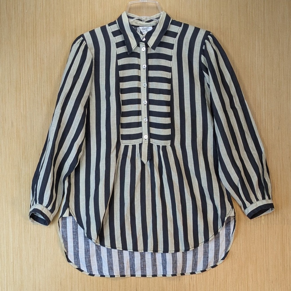Hope for Flowers Tracy Reese Organic Linen Striped Tunic Blouse Medium Lagenlook